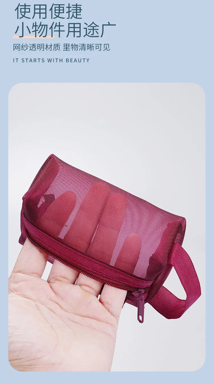 Dark Series Vintage Three-dimensional Square Nylon Mesh Coin Purse Pouch Large Capacity Key Lipstick Earphone Organizer Card Bag