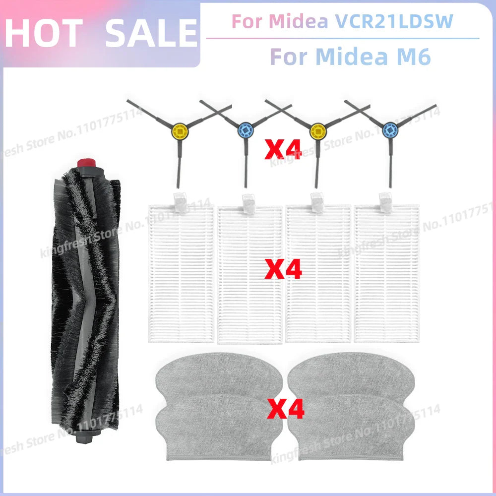 Fit For Midea VCR21LDSW / Midea M6 / Eureka NER600 Robot Vacuum Parts Main Roller Side Brush Hepa Filter Mop Cloth Accessories