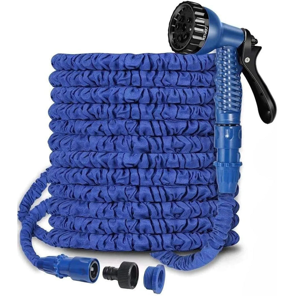 100ft Expandable Garden Hose, Flexible and Lightweight Water Hose with High Pressure Nozzle, Durable and Tangle-Free (Blue)