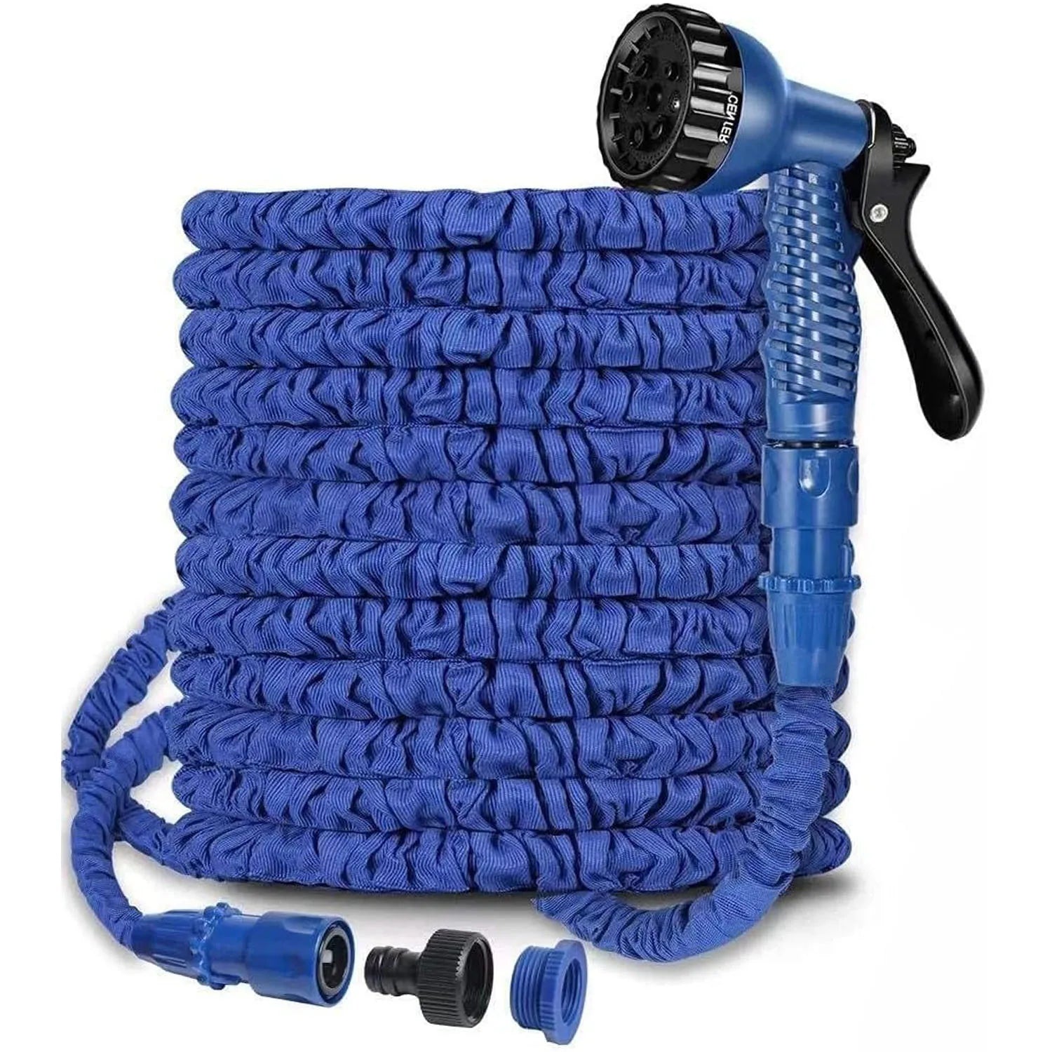100ft Expandable Garden Hose, Flexible and Lightweight Water Hose with High Pressure Nozzle, Durable and Tangle-Free (Blue)