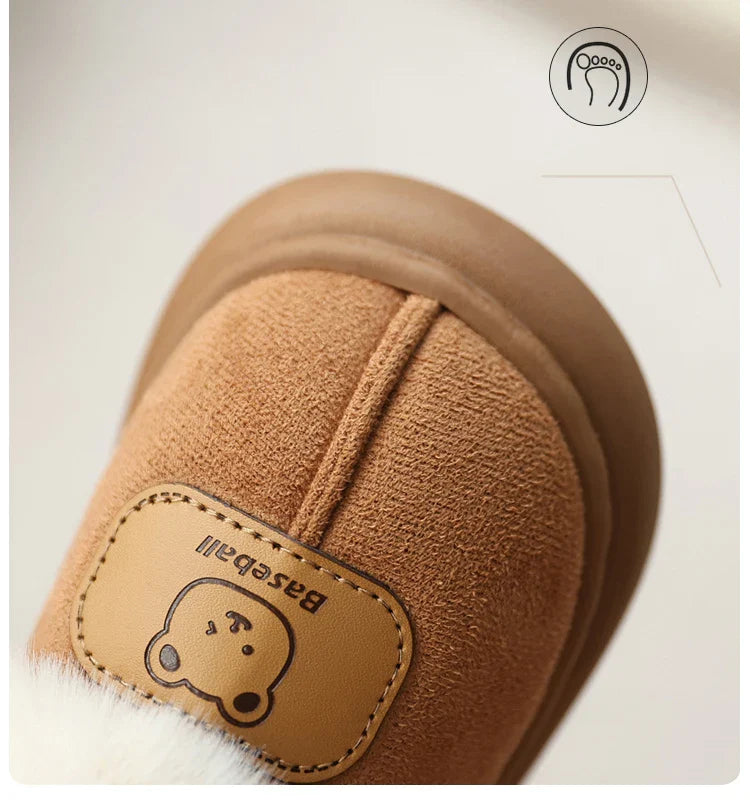Unisex Cute Winter Boots for Toddlers Faux Fur Thick Warm Velvet Slip-On Baby Snow Footwear 1-3 Years Anti-Slippery PU Leather