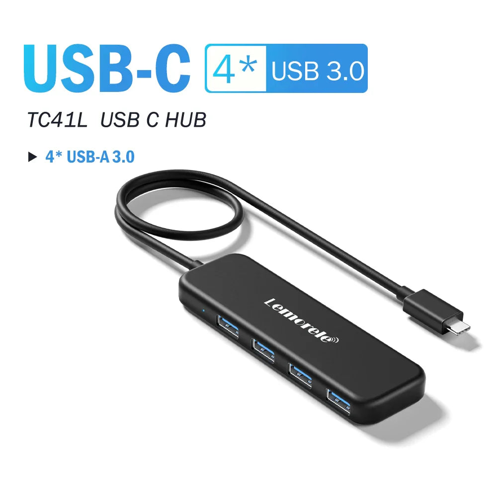 Lemorele USB 3.0 HUB 4 in 1 Type C Adapter 4 Ports Slot  USB C Hub USB Hub 3.0 High Speed For Laptop Windows Mac