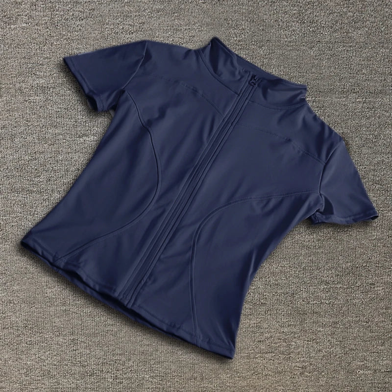 Women sport wear Slim Fit Polyester Quick-drying Full Zip Outdoor Fitness Running Tights Short Sleeves Women's Yoga Wear