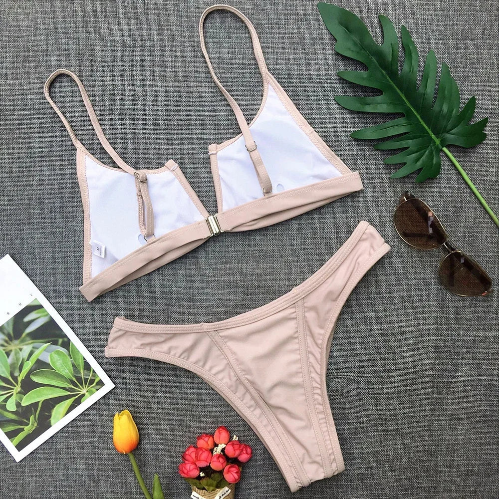 Splicing Denim V Shaped Thong Bikini Women Swimsuit Female Swimwear Two Pieces Bikini Set Bather Push Up Bathing Suit Swim Lady