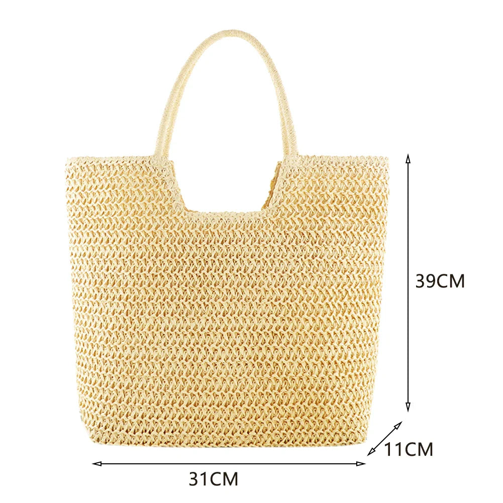Handwoven Straw Shoulder Bag - Premium Summer Beach Tote | Artisan Woven Handbag for Women