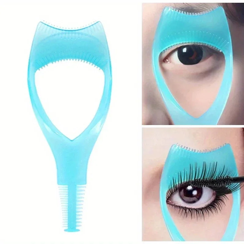 3 in 1 Mascara Applicator Template with Eyelash Curler Guard and Case, Eyeliner Holder, Eyelash Aid, Eyebrow Drawing Tool Makeup