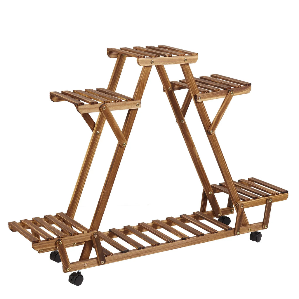 Movable Wood Plant Stand, Triangular Shelf, Flower Pot, Storage Holder, Garden Display, Shelving Rack, Outdoor, Indoor, 6 Tier