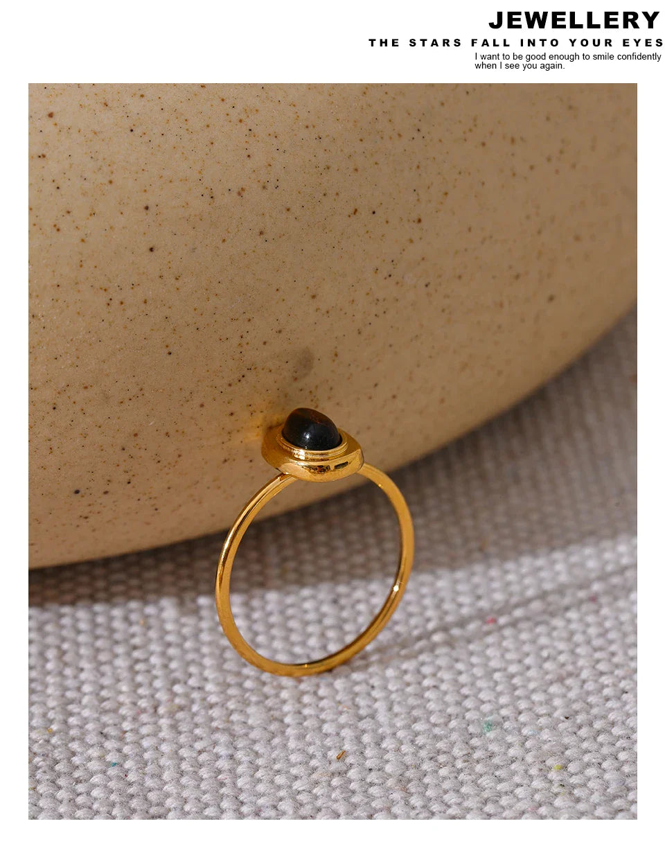Yhpup Fashion Natural Stone Stainless Steel Oval Thin Chic Ring Women 18K PVD Plated Waterproof Jewelry Accessories 2024 Gift