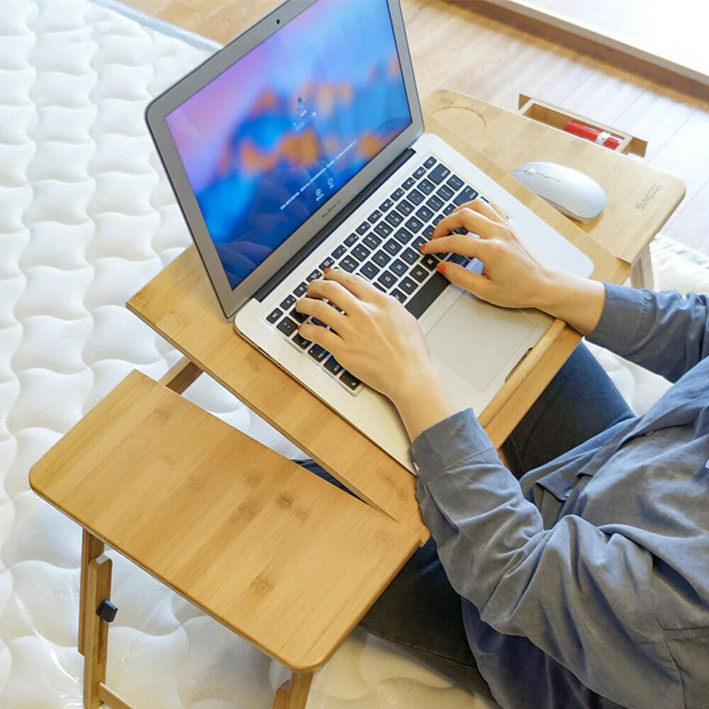 Bamboo Laptop Desk Stand Large Folding Bed Table Adjustable Portable Office Desk