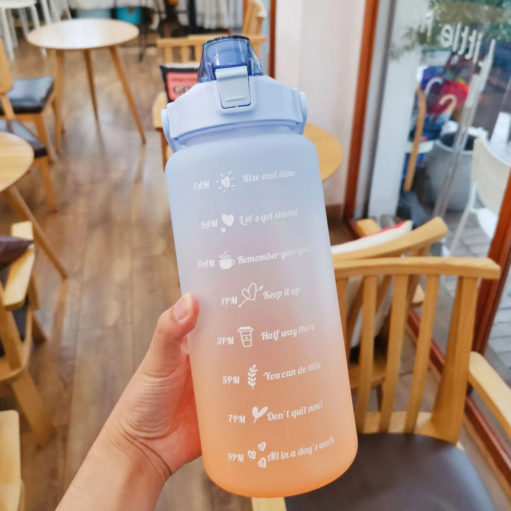 2L Water Bottle Motivational Water Bottle with Time & Capacity Marker BPA-Free Sports Water Cup Fitness Gym Running Exercise