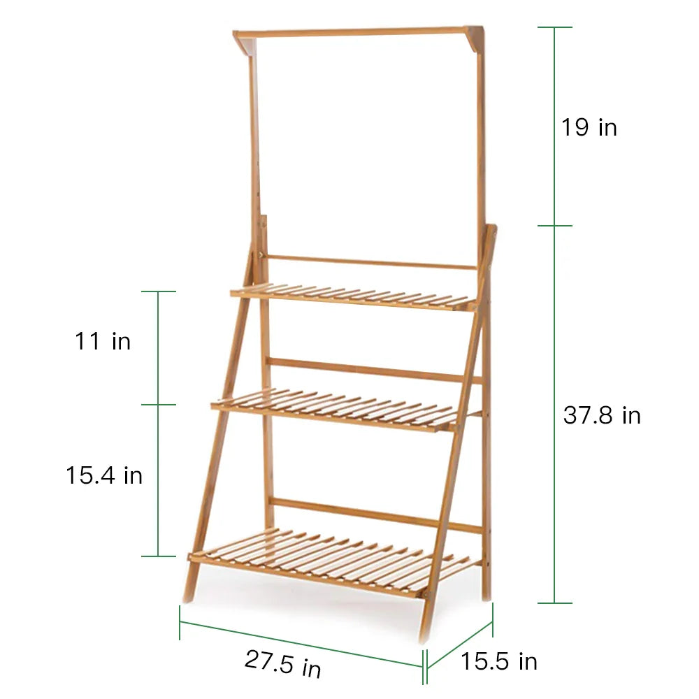 Folding Bamboo Plant Stand, Flower Pot Shelf, Multi-Use for Greenhouse Indoor and Outdoor, 3 Tier