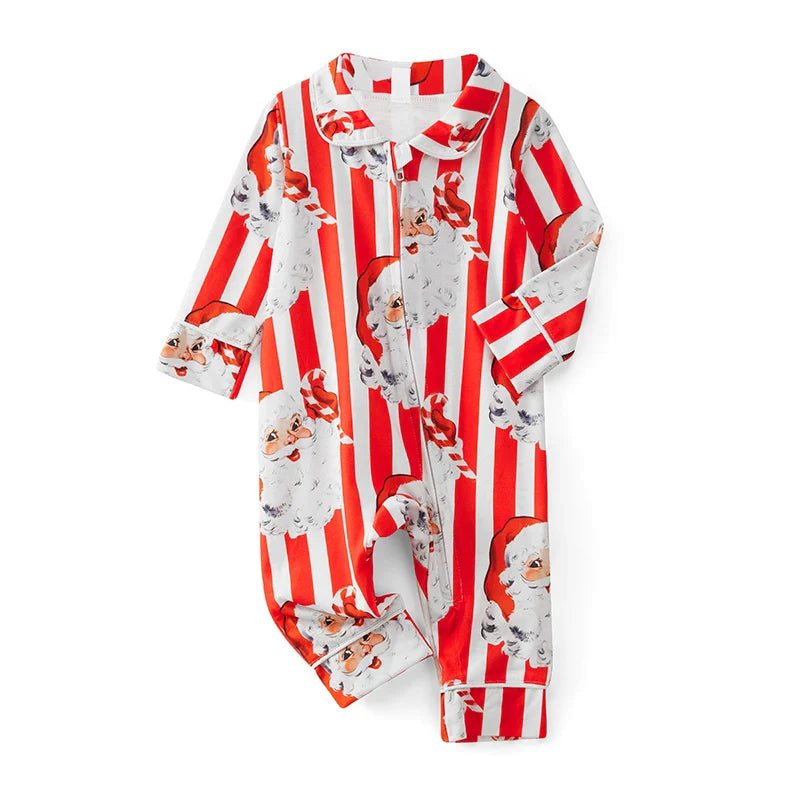 Family 2 Piece Satin Christmas Pyjamas Set Santa Print Long Sleeve Button down Sleepwear Matching Holiday Jumpsuit