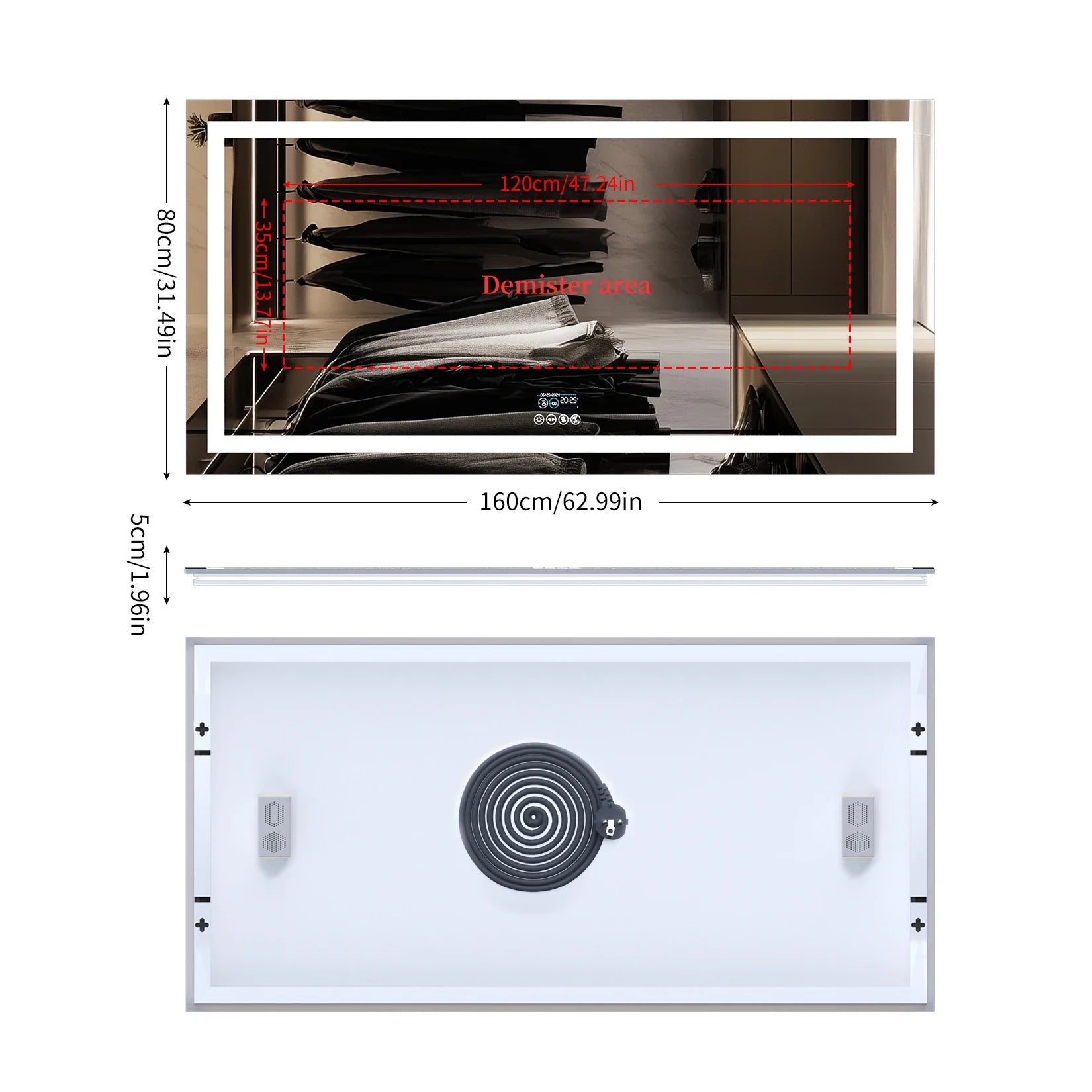 Extra Long Rectangle LED Bathroom Mirror with Bluetooth Speaker Front-lit and Backlight Vanity Mirror Smart Anti-fog