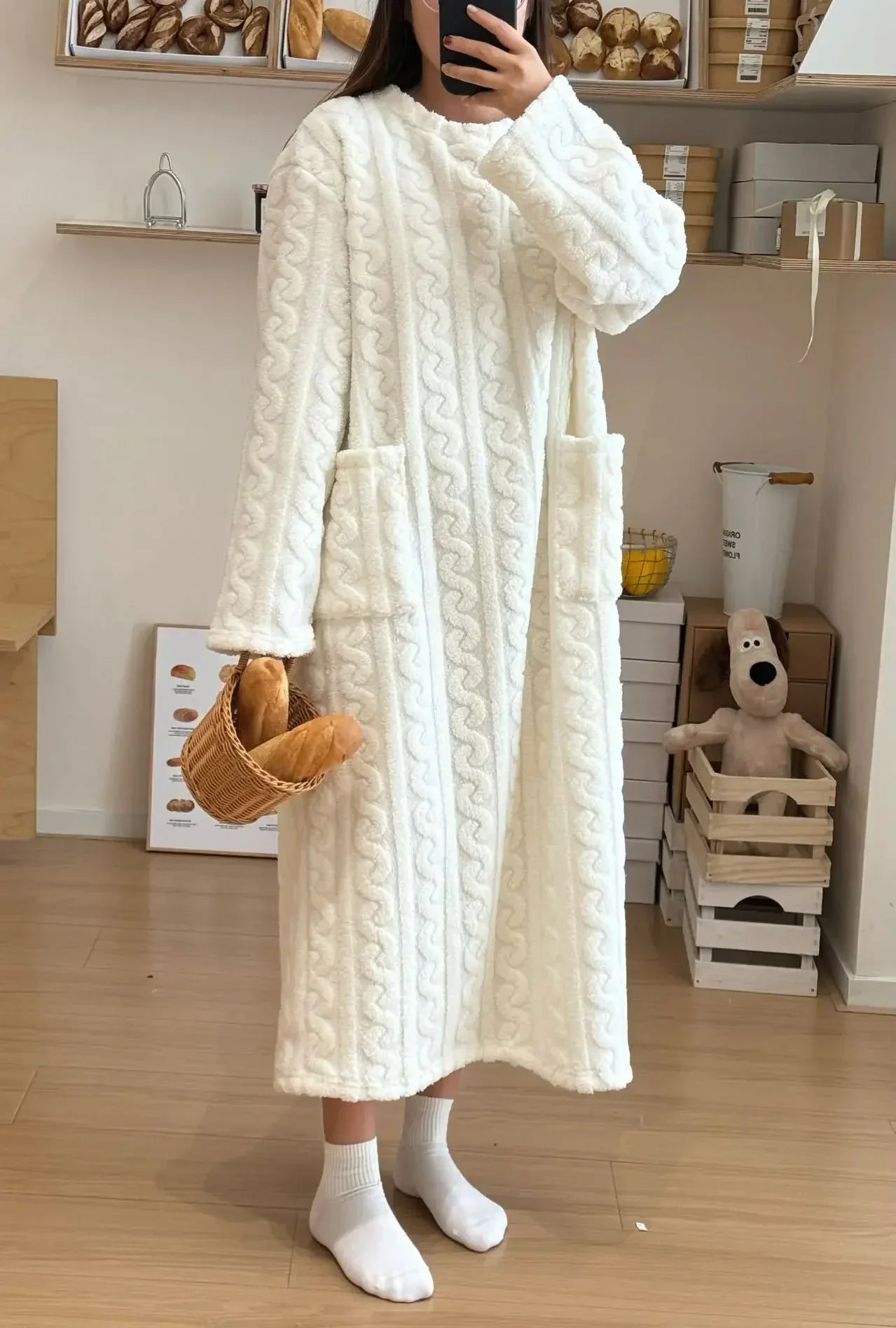 Women’s Fleece Nightgown – Long Sleeve Thick Warm Wearable Blanket Dress