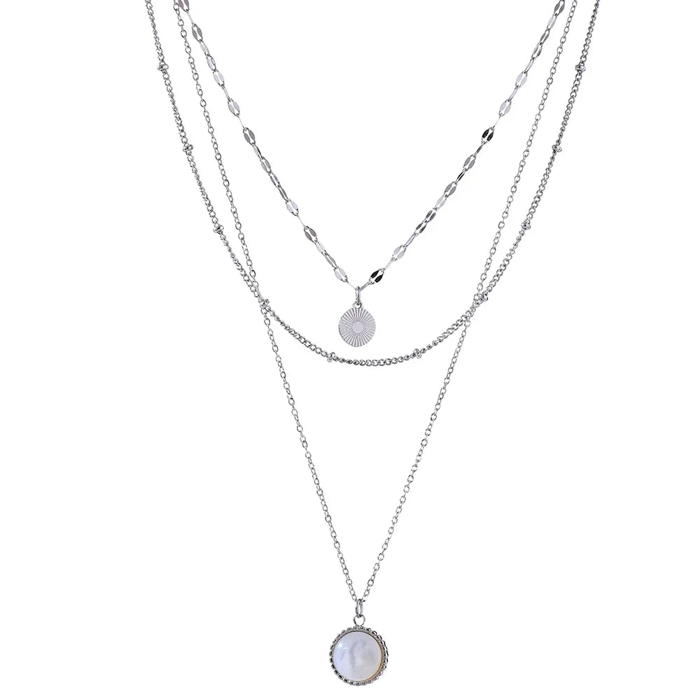 Yhpup Bohemian Round Pendant Stainless Steel Necklace Chain Exquisite Metal Texture Collar Women Necklace бижутерия Office Gift