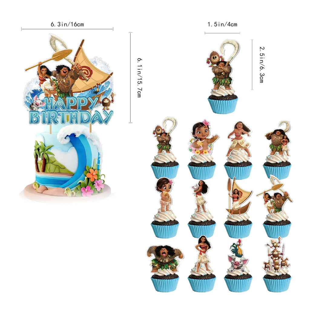 Cute movie Moana series Birthday Party dinnerware Disposable Banner Cake Topper Hanging Flag Moana Balloons Birthday Decoration