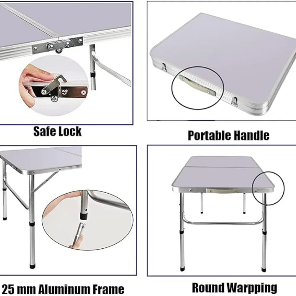 3FT/90cm Folding Table Lightweight Portable Camping Table, Non-Slip Rubber feet , Premium Quality Steel Aluminium Foldable Table
