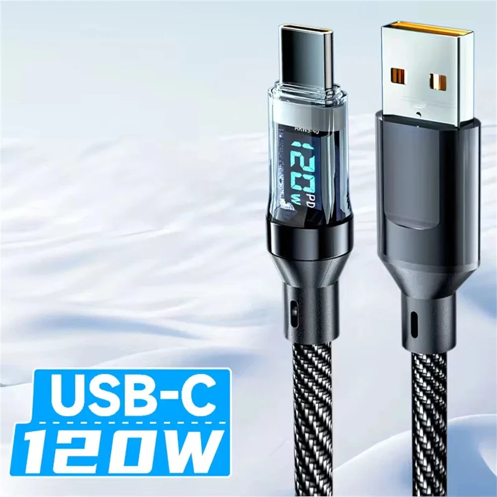 NNBILI New 120W LED Digital Display Quick Charge USB Type C Cable For Samsung Xiaomi POCO Redmi Huawei Fast Charging Data Cord