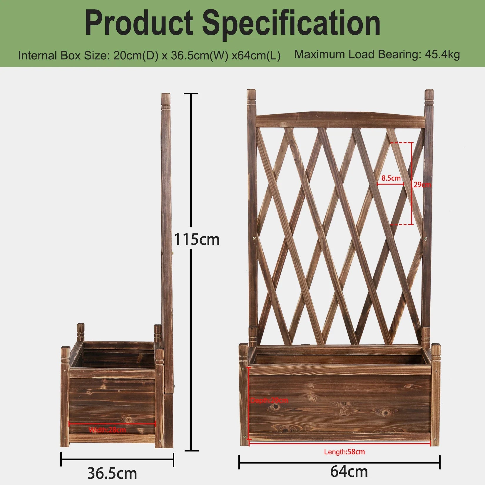 Raised Garden Bed, Wooden Planter Box with Trellis, Vegetable Grow Bed, Support Patio Lattice