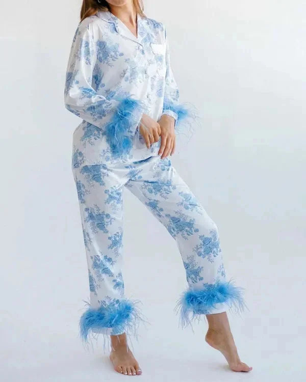 Women's Christmas Tree Plaid Satin Print Pajama Set