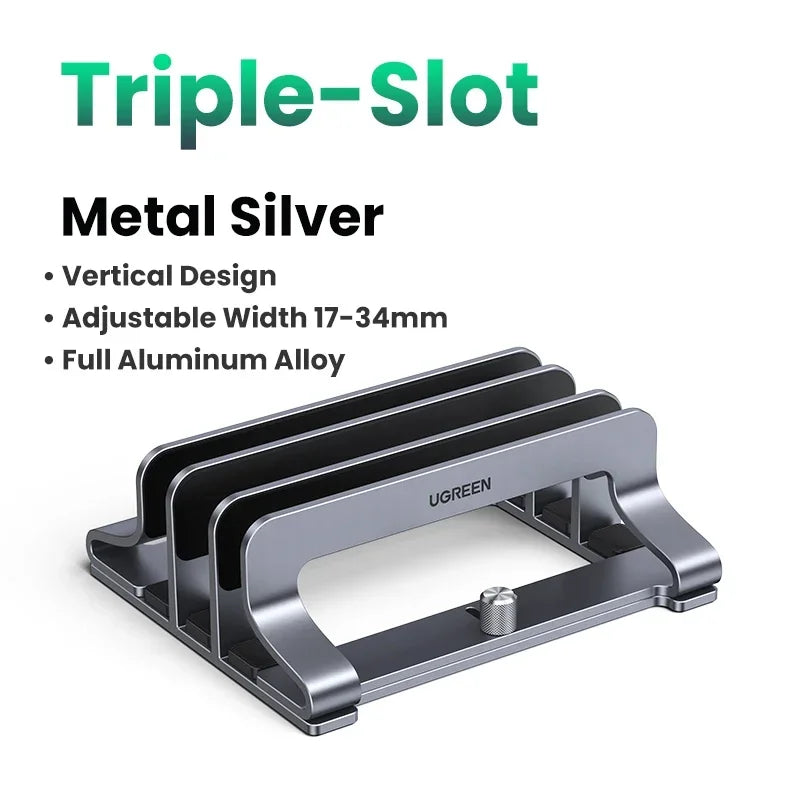 UGREEN Vertical Laptop Stand For MacBook Air Pro Triple Slots Aluminum Notebook Stand For MacBook Pro Tablet iPad Phone Holder