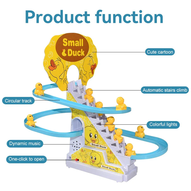 Climbing Stairs Track Toys Electric Duck DIY Rail Racing Track Roller Coaster Toys Set Light Music Educational Toy For Kids Gift