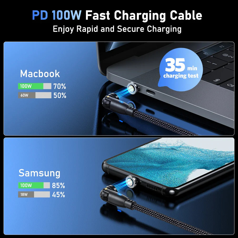 AUFU 100W Magnetic USB Type C Cable 5A Fast Charging Micro Type C Cable For Macbook Samsung for iPhone Magnet Charger Wire Cord