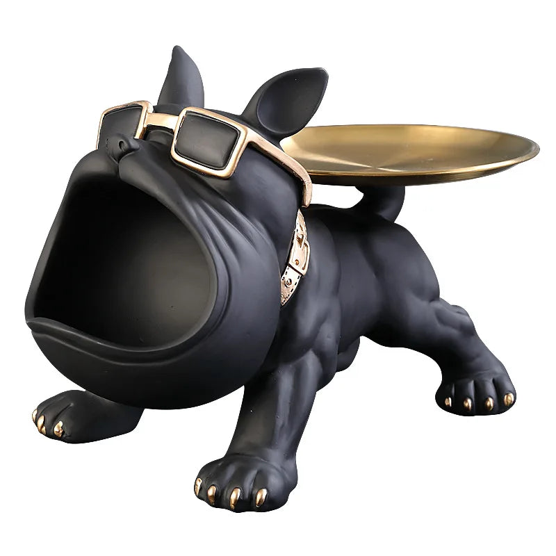 Bulldog Storage Tray Sculpture – Cool Resin Dog Decor with Tray