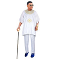 African Clothes for Men 2 Pieces Set Blue Embroidered Tops and Pants Traditional Clothing Rich Bazin