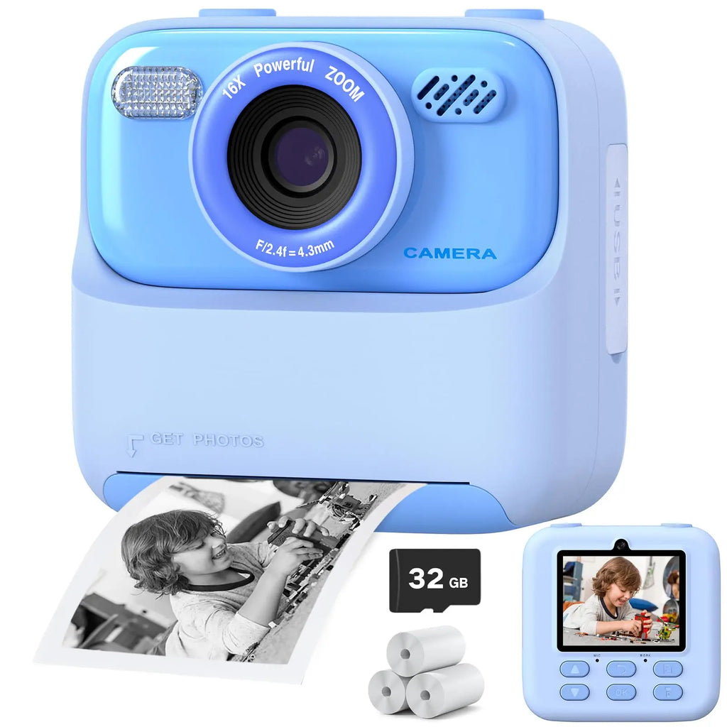 Upgrade Kids Camera Instant 1080P HD Dual Lens Selfie Digital Camera for Girls Boys Christmas Birthday Gifts Toys With 32G Print