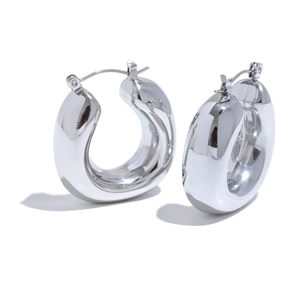 Yhpup High Quality Stainless Steel Round Geometric Chunky Hoops Earrings for Women Charm Metal Simple Fashion Jewelry Waterproof