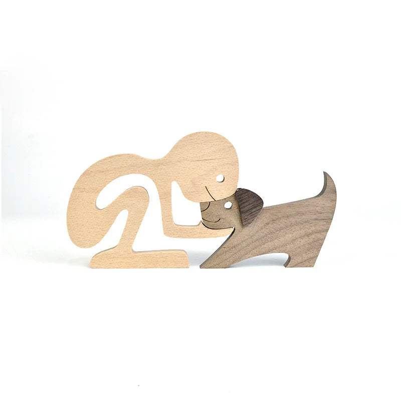 Personalised Wooden Human & Dog Figurine – Custom Handmade Ornament Gift