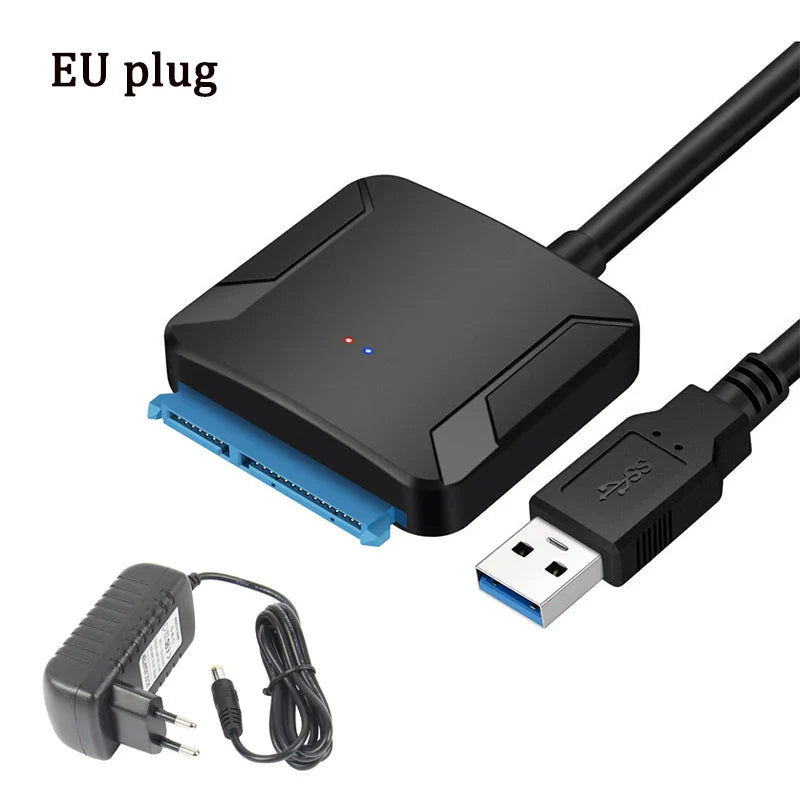 USB 3.0 to SATA Cable SATA III Hard Drive Adapter Converter for 2.5" 3.5" SSD HDD Hard Drive Disk with 12V/2A Power Adapter