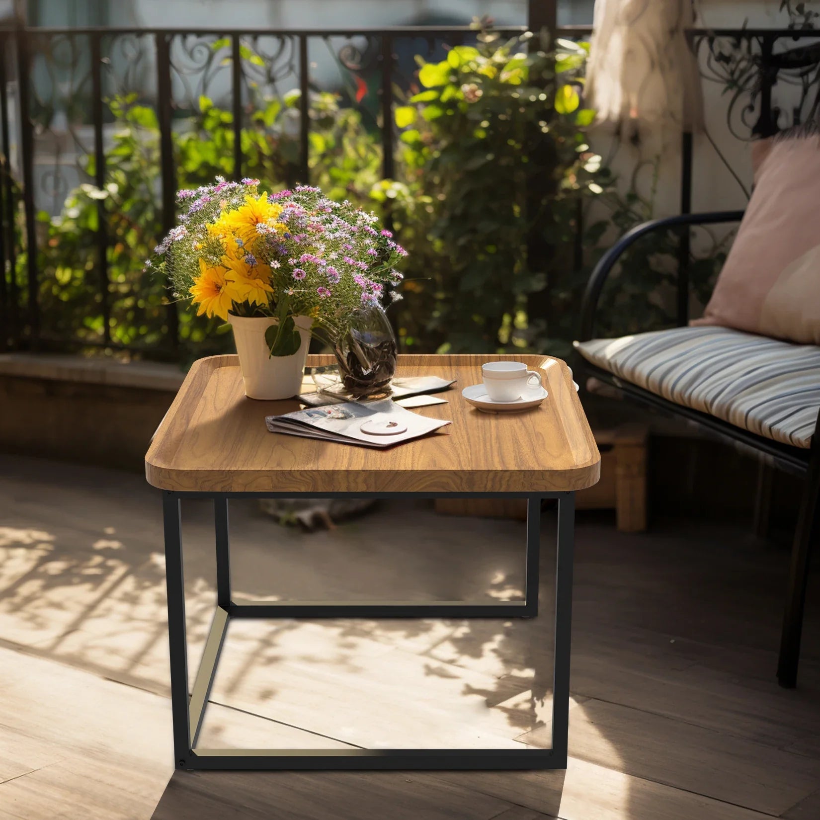 2PCS Industrial-inspired Coffee Table Set Stacking Vintage Side End Table Space Saving Living Room Furniture