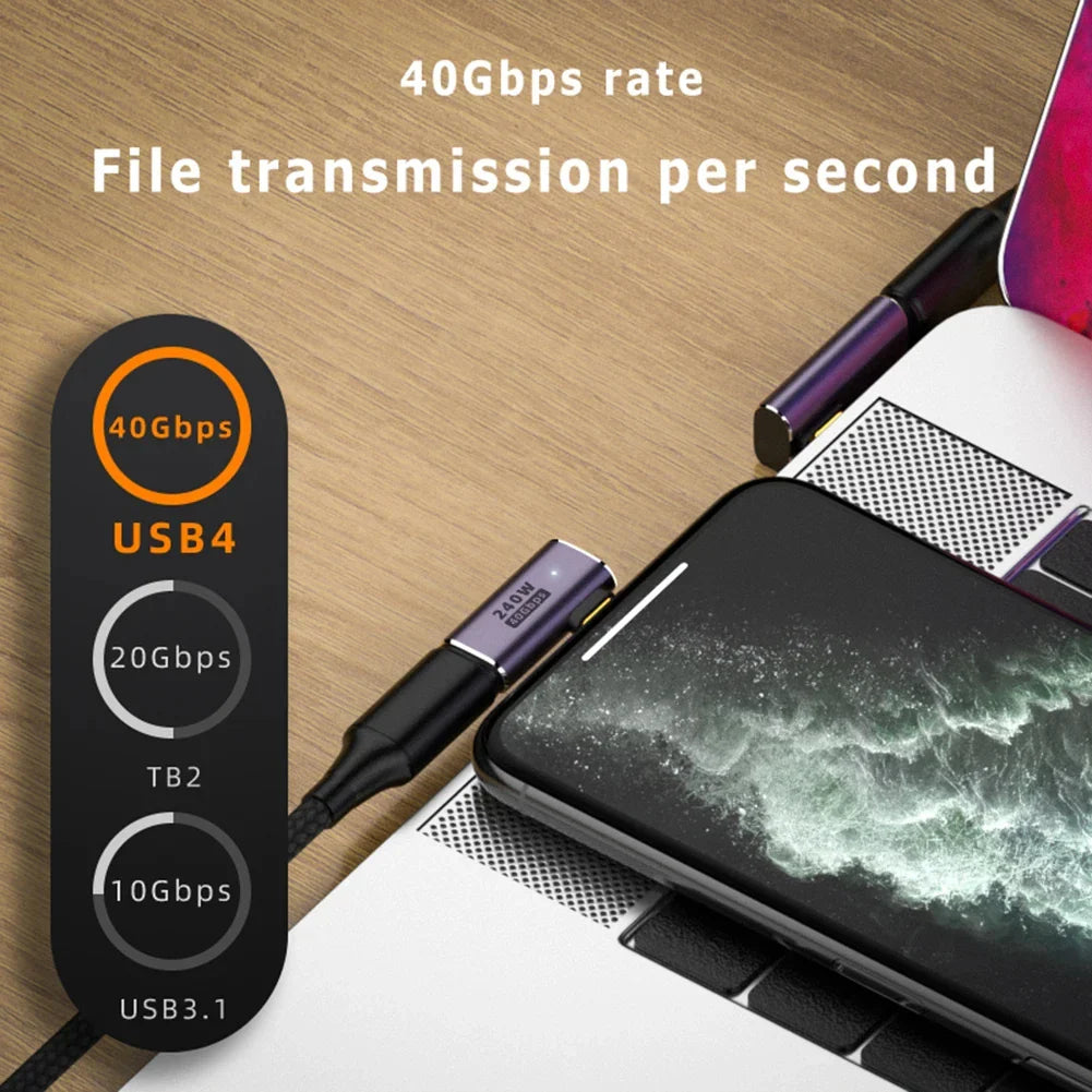NNBILI 5A Type-C OTG Adapter 240W Fast Charging Data Converter USB4.0 40Gbps Support 8K 60Hz USB C 90/180 Degree Elbow Adapter