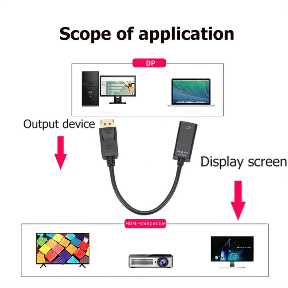 4K DP to HDMI-compatible Adapter Converter DisplayPort to HDMI Cable DP Male to HDMI Female HD TV Video Audio Adapter For PC TV