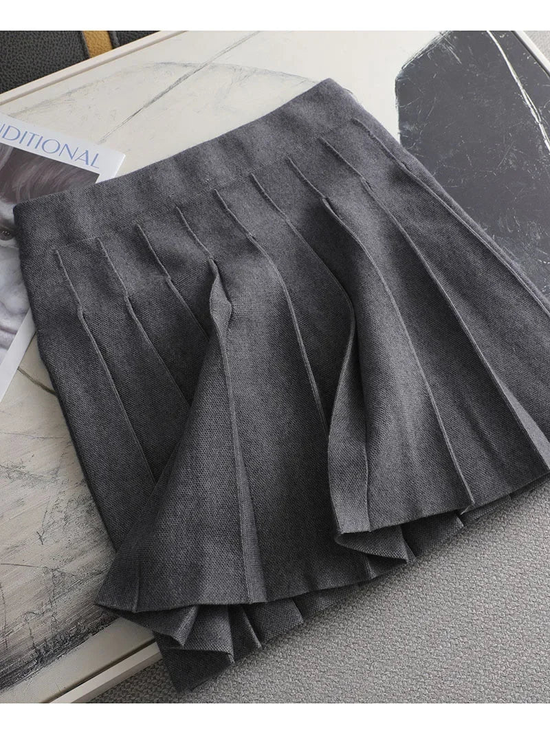 Ezsskj Autumn winter a-line thick short SWEATER Skirt Women  good quality cute pleated mini skirt female elegant  knit skirt