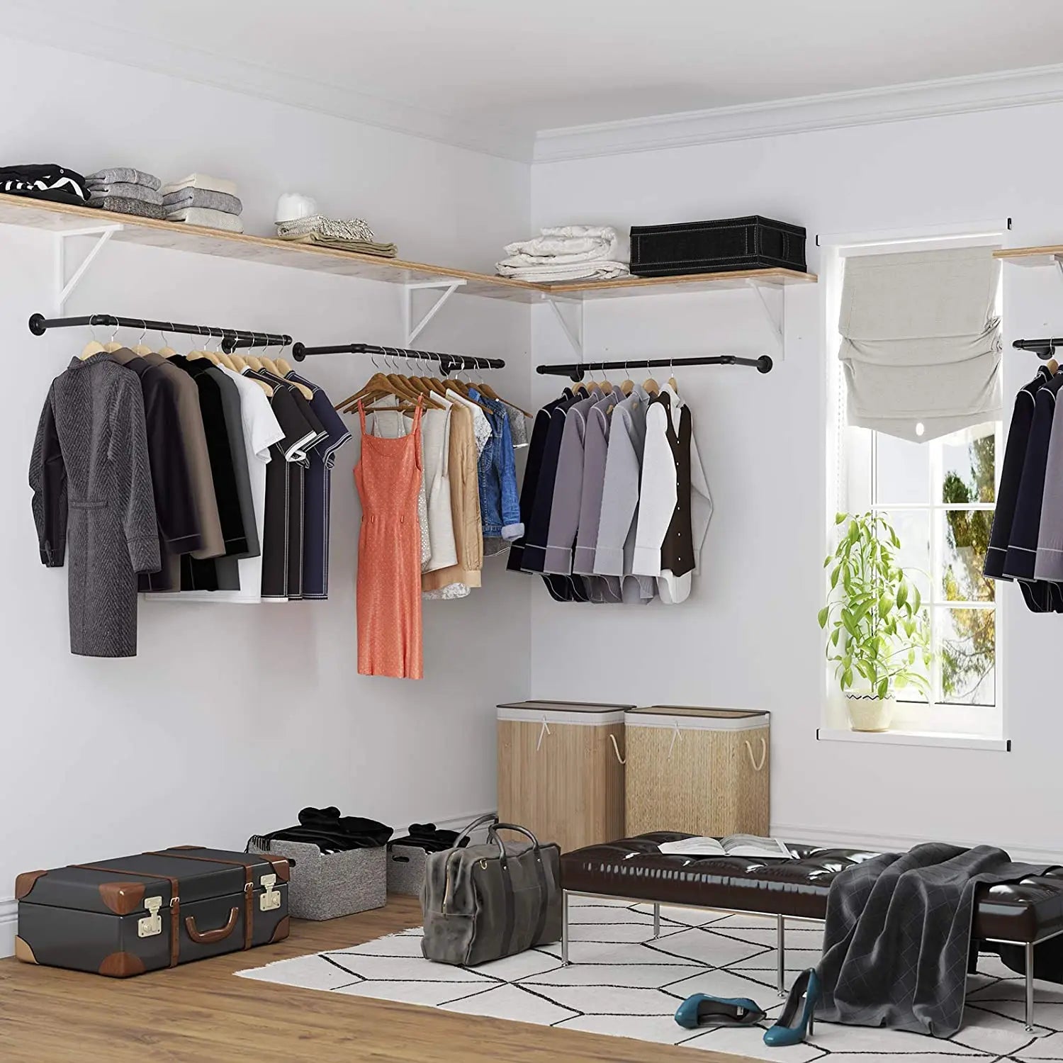 Clothes Rack Clothes Hanger Pole, Garment Bar, Closet Organizer, Garment Hanging Rod, Super Strong Bearing Metal Pipe, 2X