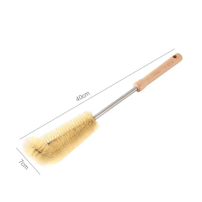 Bottle Brush Cleaner with Long Wooden Handle Water Bottle Cleaning Brush Natural Bristle Kitchen Scrub Bottle Brush for Cup Jug