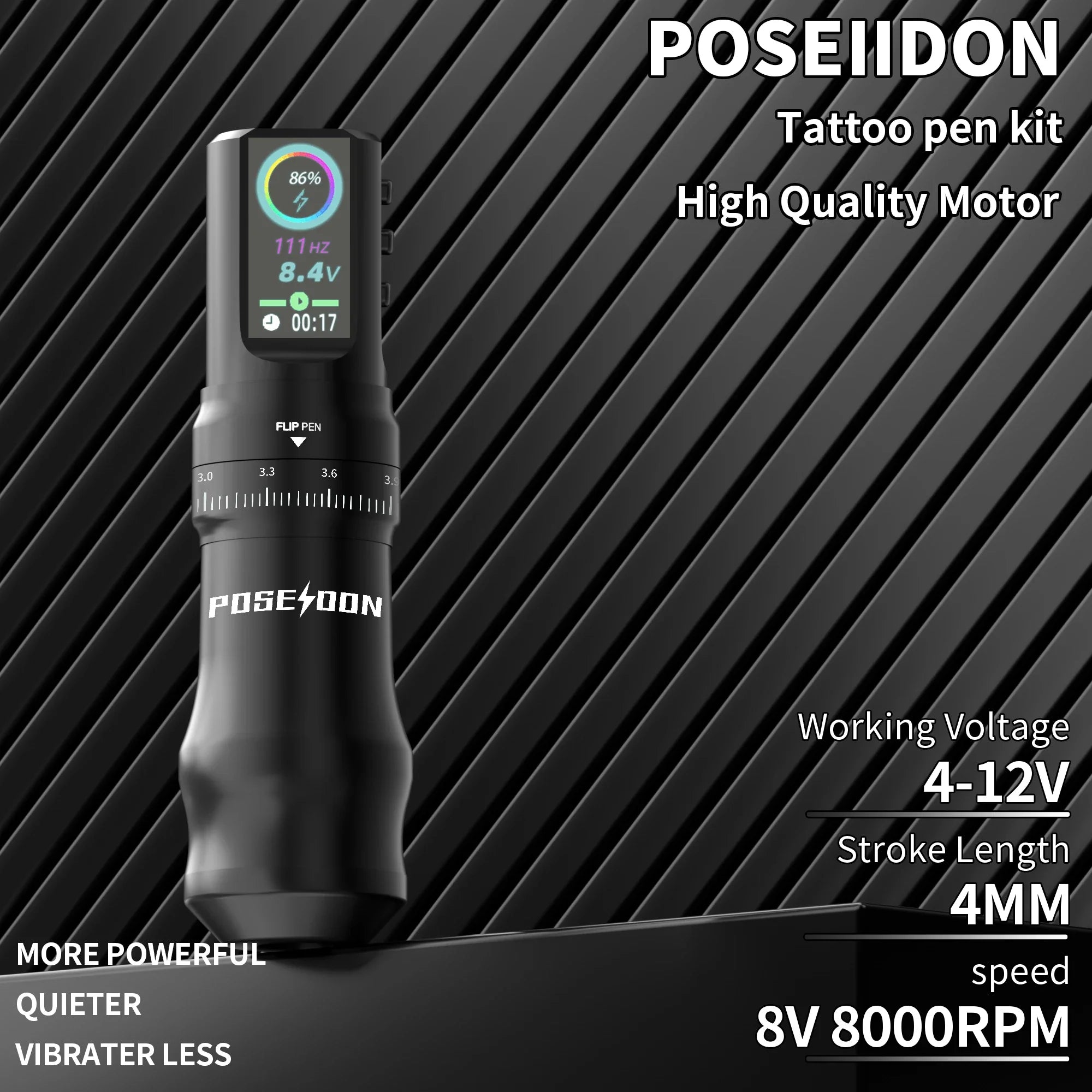 Tattoo Kit POSEIDON Tattoo Pen Kit For Permanent Makeup Tattoo Machine Kit Black Wireless Tattoo Power Supply Tattoo Gun Kit