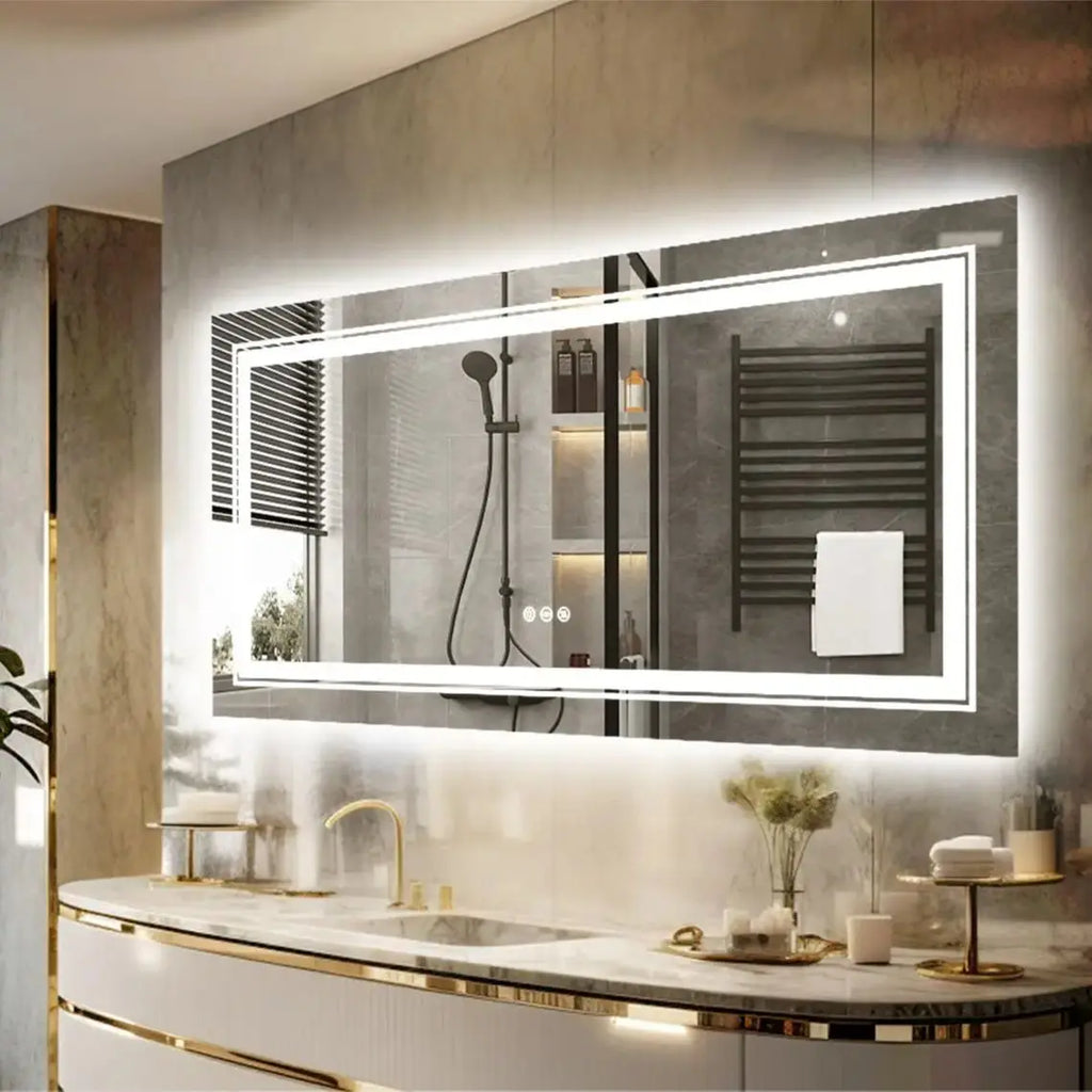 Large Wall-Mounted LED Illuminated Bathroom Mirror Touch Antifog Vanity Mirror Dimmable Commercial-Grade 42"