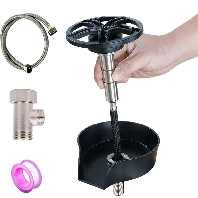 Faucet Glass Rinser High Pressure Automatic Rotating Spout Pull Out Spray Head Bottle Washer Glass Cup Cleaner Sink Attachment