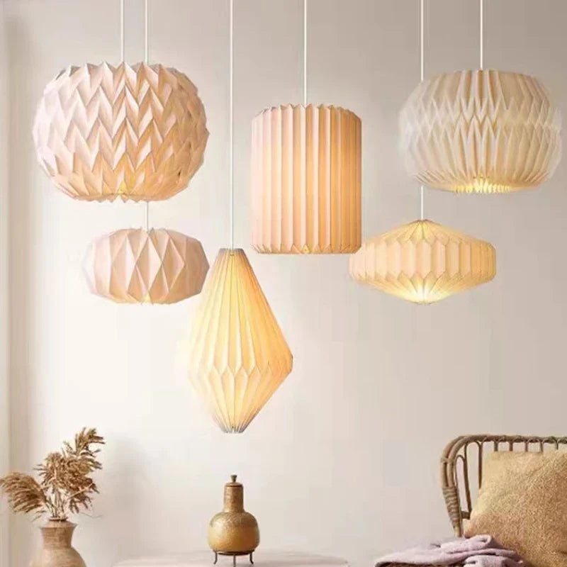 Nordic Creative Paper Lamp Cover Origami Lantern Hanging Lampshade Foldable Hanging Pendant Light Art Living Room Decoration