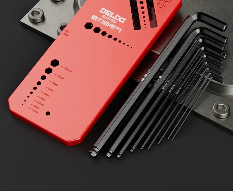 DELIXI ELECTRIC Allen Key Set，Allen Hex WrenchScrewdriverBox-packed Set，SleevUniversal Torque Long Metric,for VehicleMaintenance