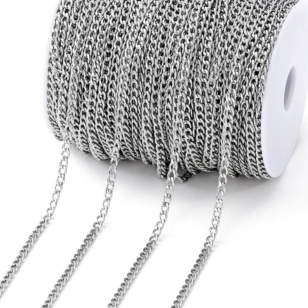 No Fade 2Meters Stainless Steel Chains Gold Color Lips Beads Beaded Chain for Jewelry Making DIY Necklace Bracelet Accessories