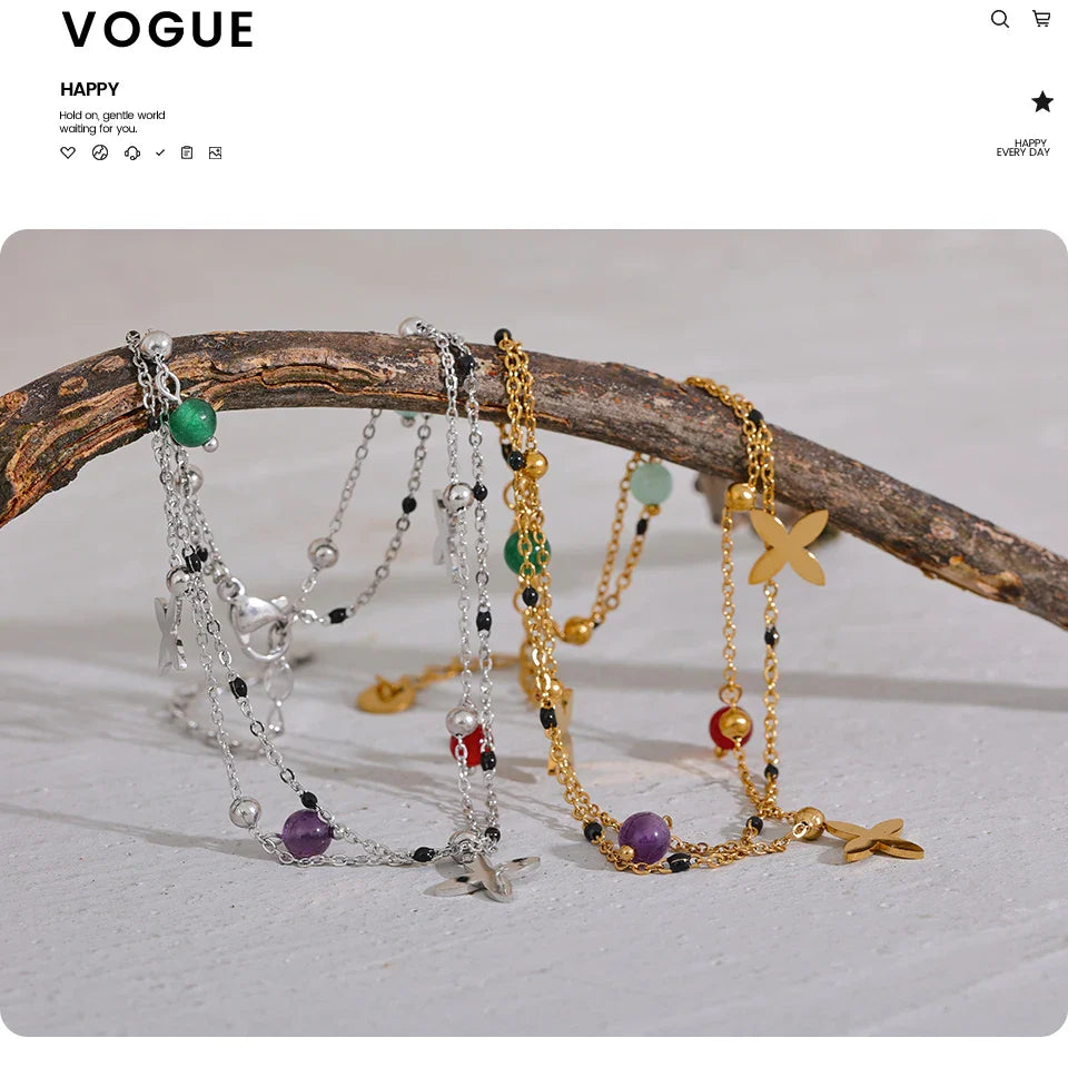 Yhpup Colorful Natural Stone Bead Flower Chain Stainless Steel Beach Anklet for Women Exquisite Summer Jewelry Bijoux Femme