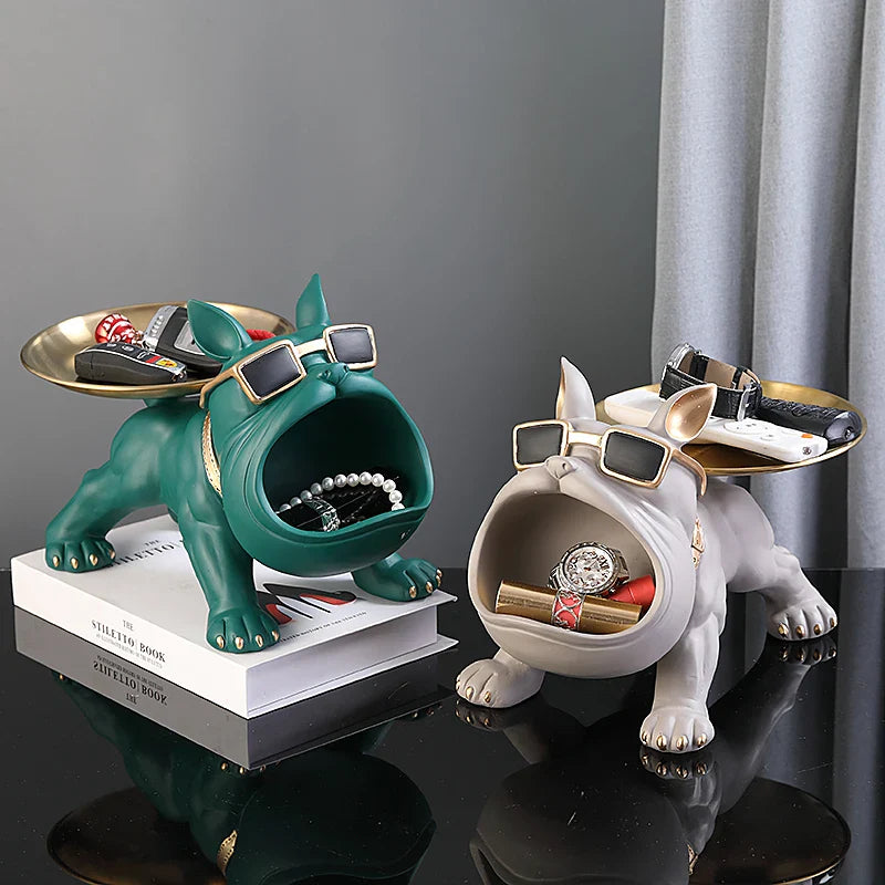 Bulldog Storage Tray Sculpture – Cool Resin Dog Decor with Tray