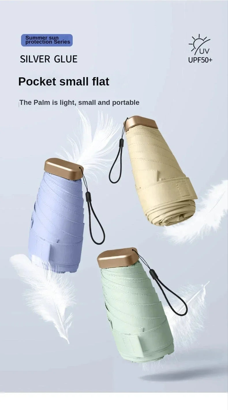 Mini Sun Umbrella Pocket Rain Umbrella Vinyl Folding UV Ultraviolet Protection Sun Shade Pocket Parasol Capsule