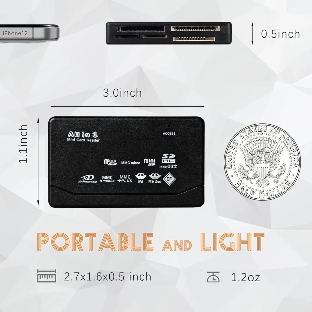All In One Memory Card Reader USB External Cardreader SD SDHC Mini Micro M2 MMC XD CF Reader  For MP3, Digital Camera