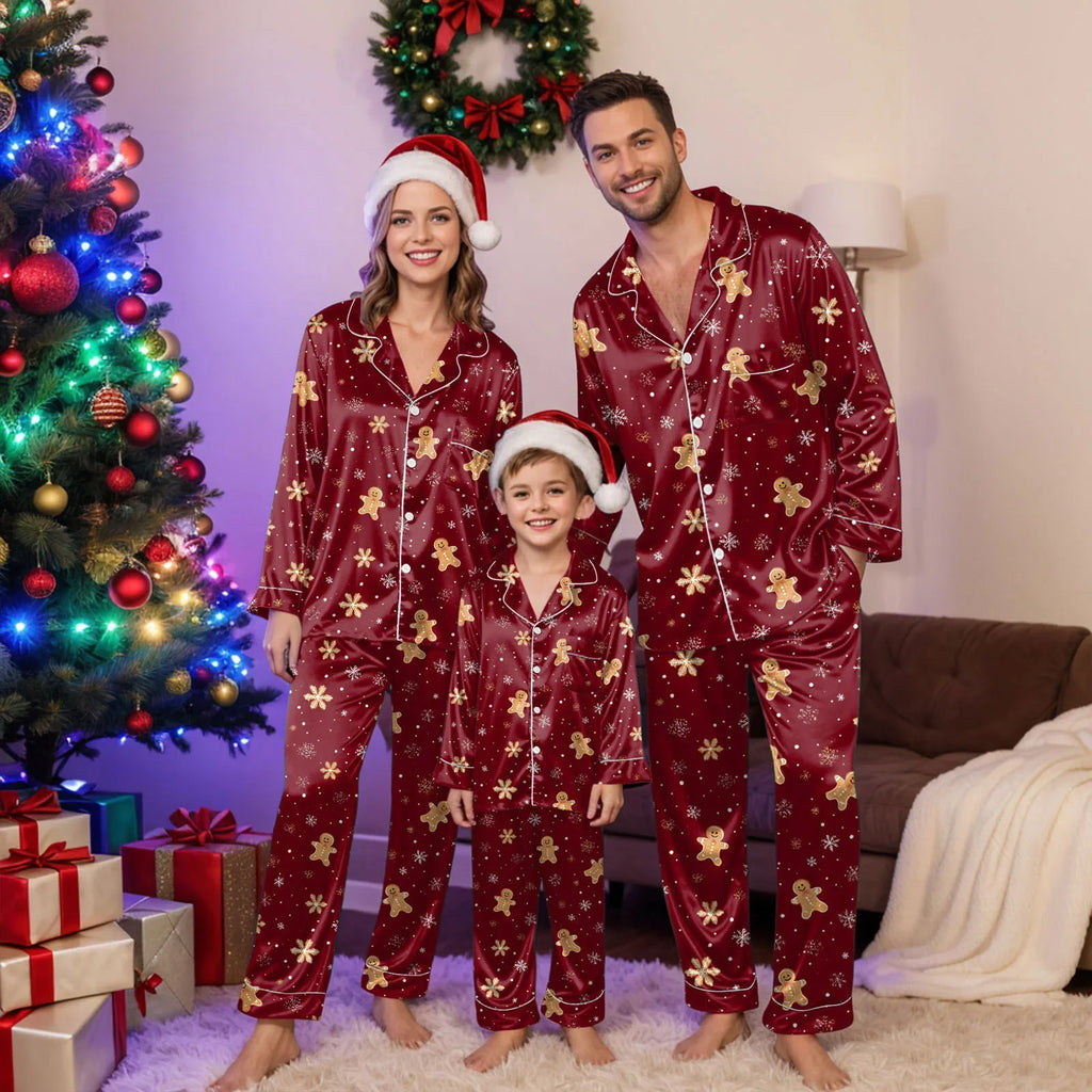 Christmas Hot Pyjamas Sets For Family Top And Pant Christmas Satin Suits